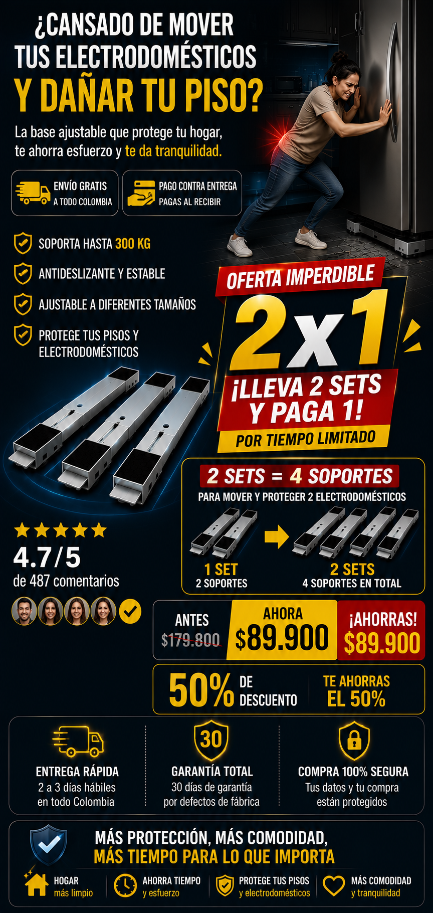 Soportes Base Ajustables Con Ruedas HomeRoll 2x1