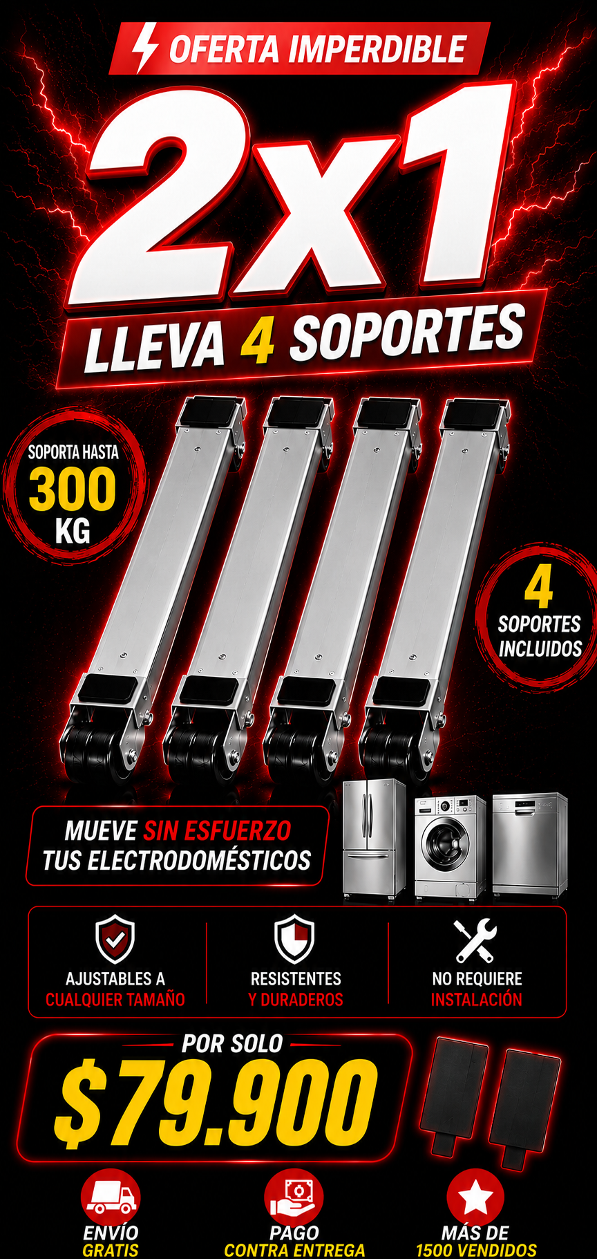 ¿Cansado de no poder limpiar debajo de tu nevera o lavadora? Soportes Base Ajustables Con Ruedas HomeRoll 2x1